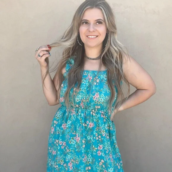 Floral Blue Maxi Dress - Picture 2 of 5